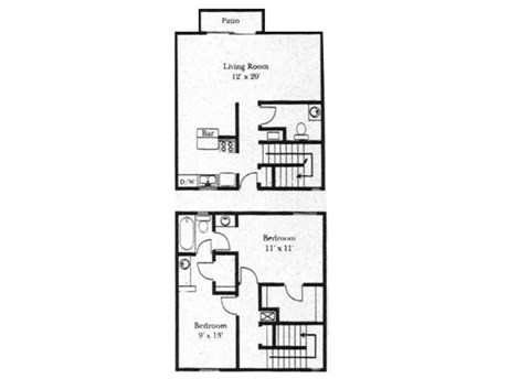 Floor plan for 2 beds, 1.5 baths, 1100 sqft